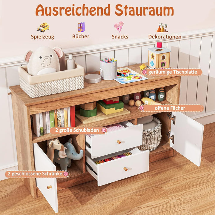 DREAMADE Kinderregal, Spielzeugschrank mit 3 Schubladen auf Rollen, Kinderzimmer Aufbewahrung Spielz