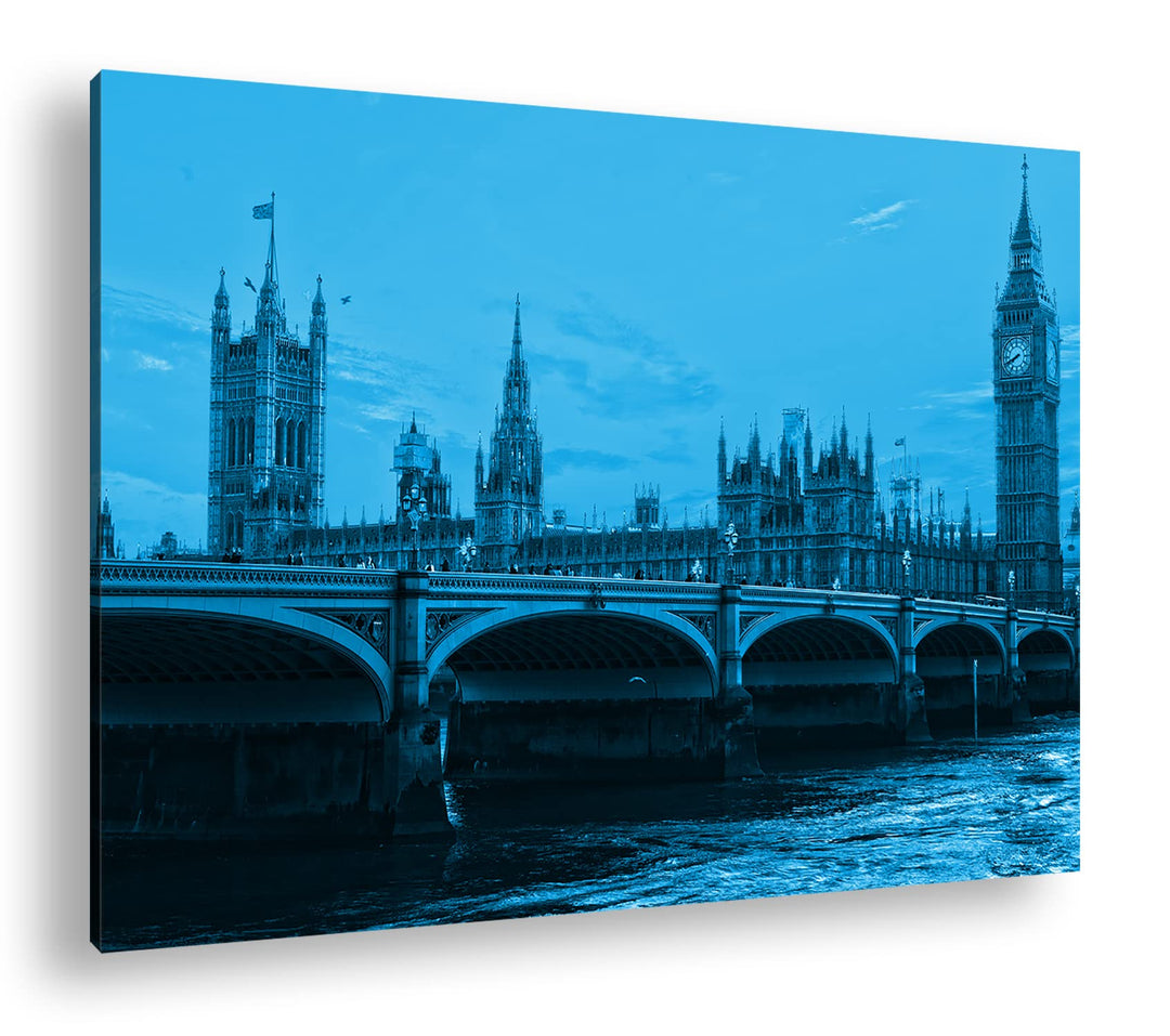deyoli Parlament in London mit Big Ben Format 80x60 Effekt: Monocrome Blau als Leinwandbild, Motiv f