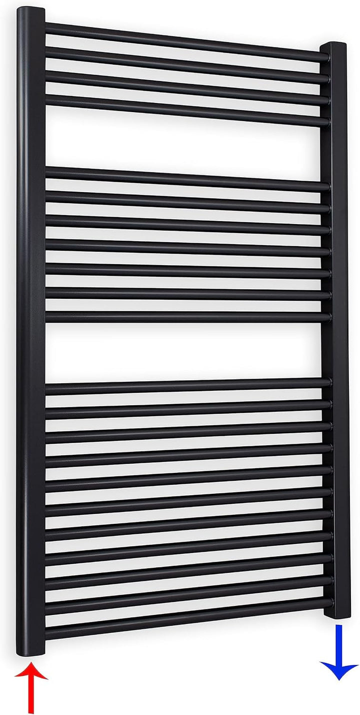 Heizkörper Badheizkörper Handtuchwärmer mit Seitenanschluss unten schwarz (1160 x 750 mm) (726 Watt