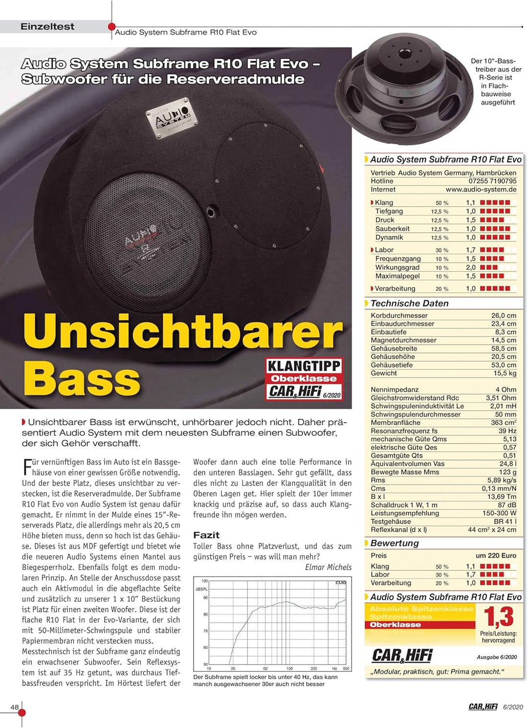 Audio System SUBFRAME R10 Flat EVO 2 Bassreflexgehäuse 25cm Reserverad Subwoofer 400 Watt