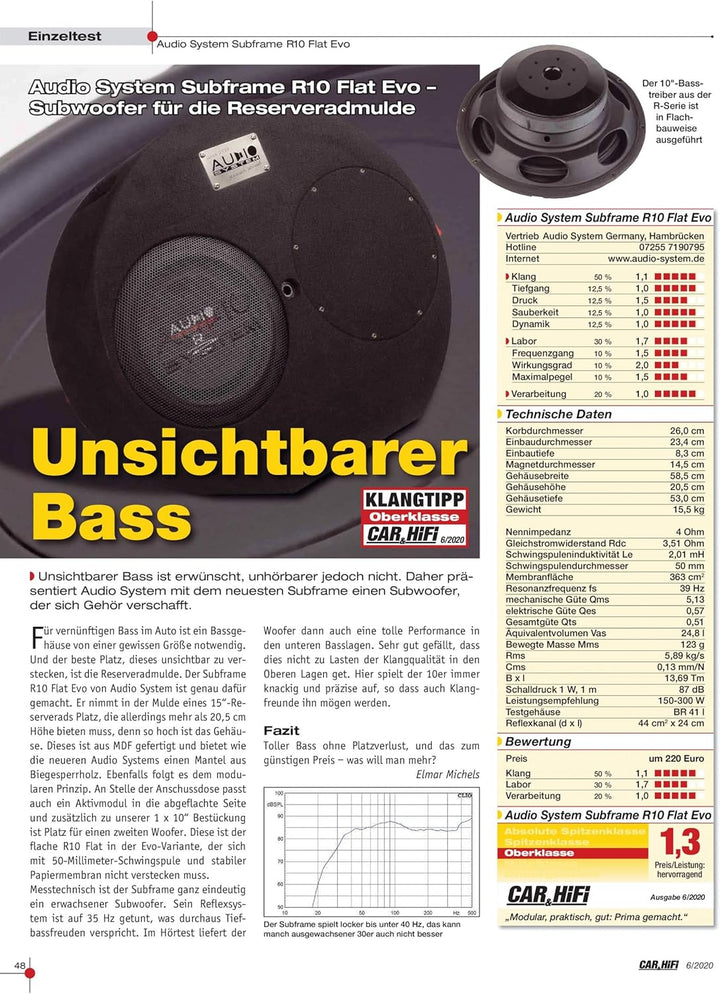 Audio System SUBFRAME R10 Flat EVO 2 Bassreflexgehäuse 25cm Reserverad Subwoofer 400 Watt