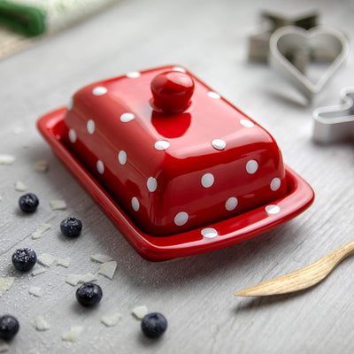 City to Cottage - Butterdose Keramik | Rot und Weiss | Polka Dots | Handgemacht | 250 Gramm Keramik