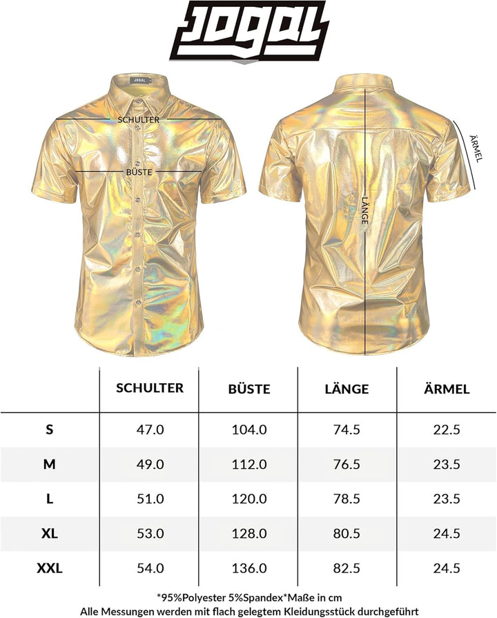 JOGAL Herren Metallic Glänzend Bronzing Nachtklub Party Hemd Blau Schimmern M, Blau Schimmern M