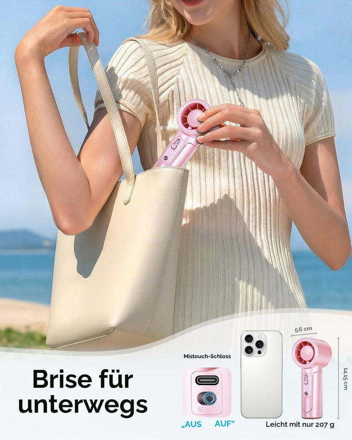 Handventilator Tragbar, Leistungsstarker Mini Ventilator, 5000mAh Akku bis zu 18 Std. Laufzeit, Tasc