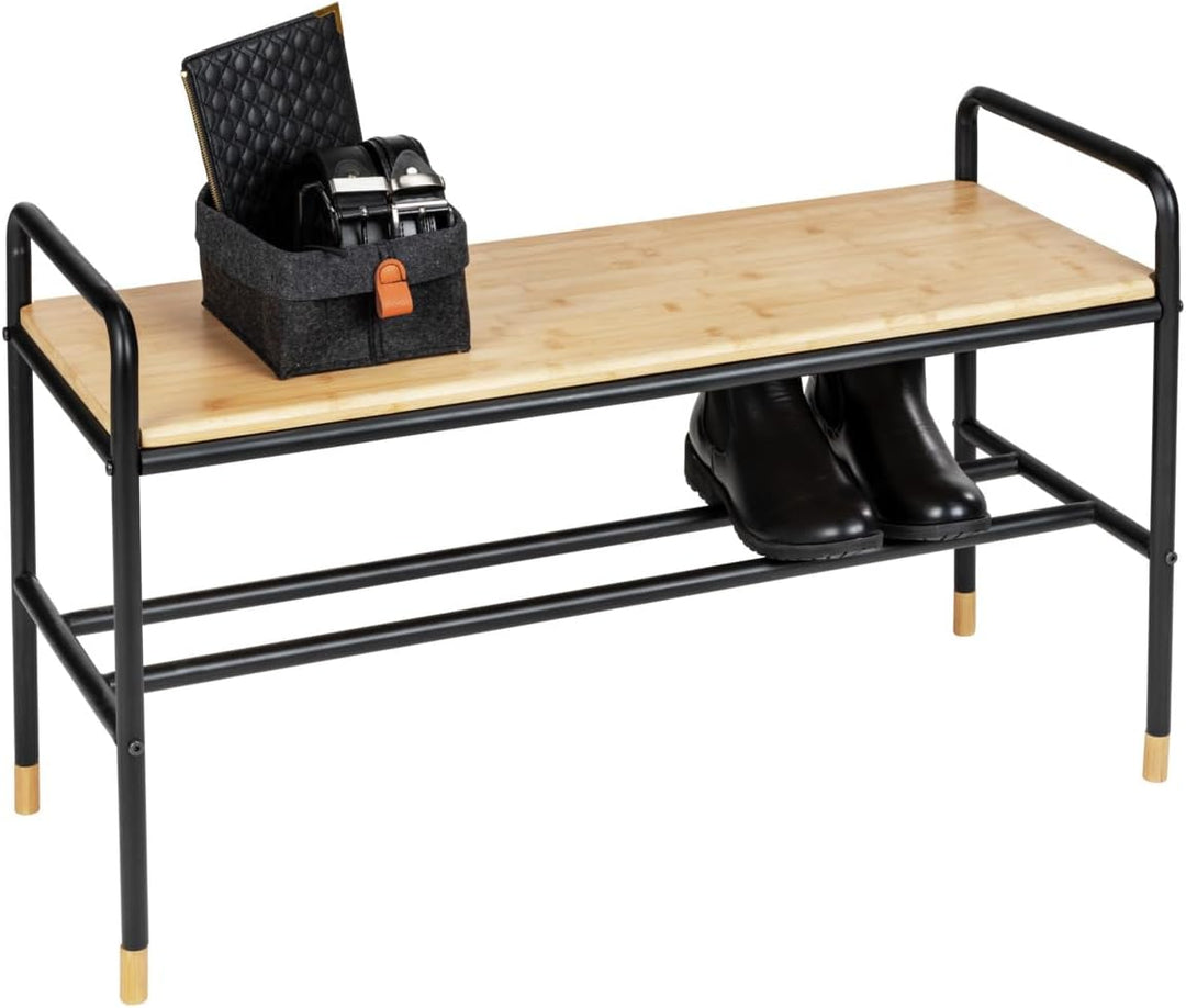 WENKO Schuhbank Loft, Schuhregal im Fabrikflair mit Ablage für bis zu 4 Paar Schuhe, aus Stahlrohr m