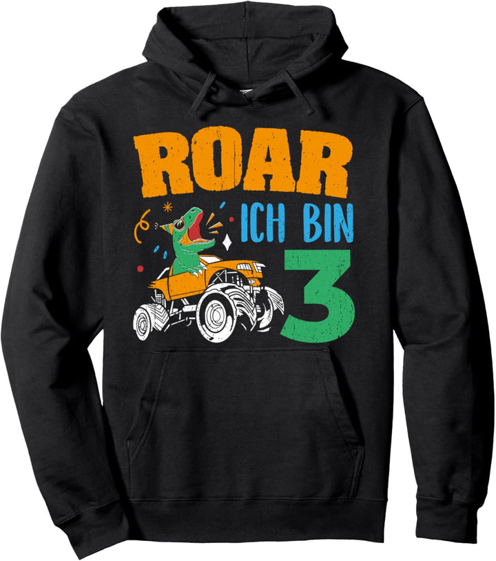 Dino 3 Jahre Junge Mädchen Geburtstag Monster Truck Pullover Hoodie