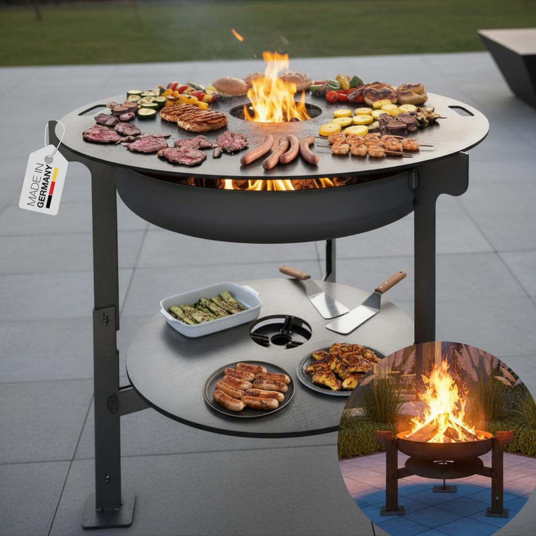 Terma Feuerschale mit Feuerplatte 69-80-100cm -Der Neue Grill Trend- Plancha Grillplatte feuertonne