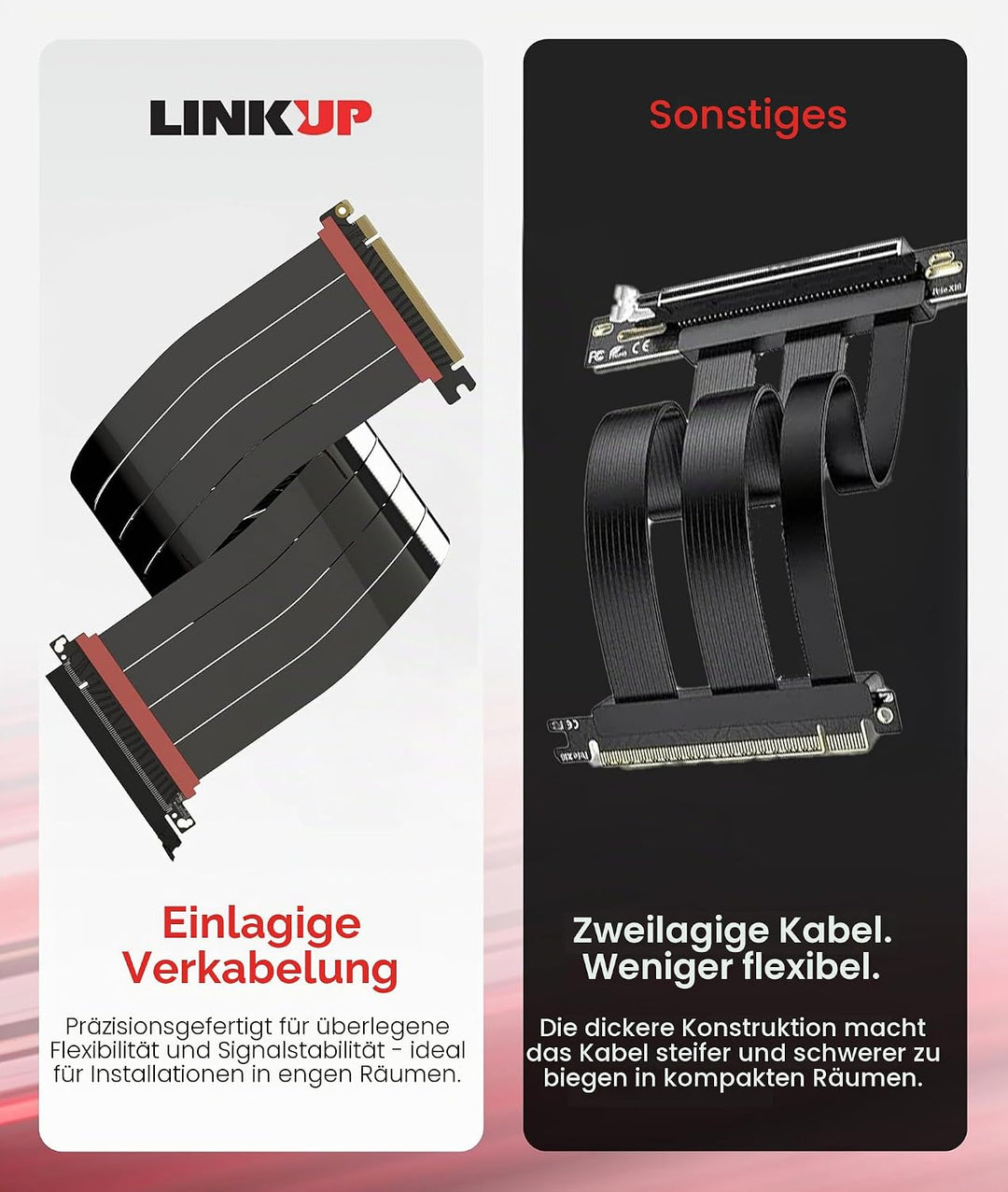 LINKUP - AVA5 PCIE 5.0 Riser-Kabel [60cm (Gesamtlänge 64cm)] RTX5090 RX9070 GPU Bereit | x16 128GB/s