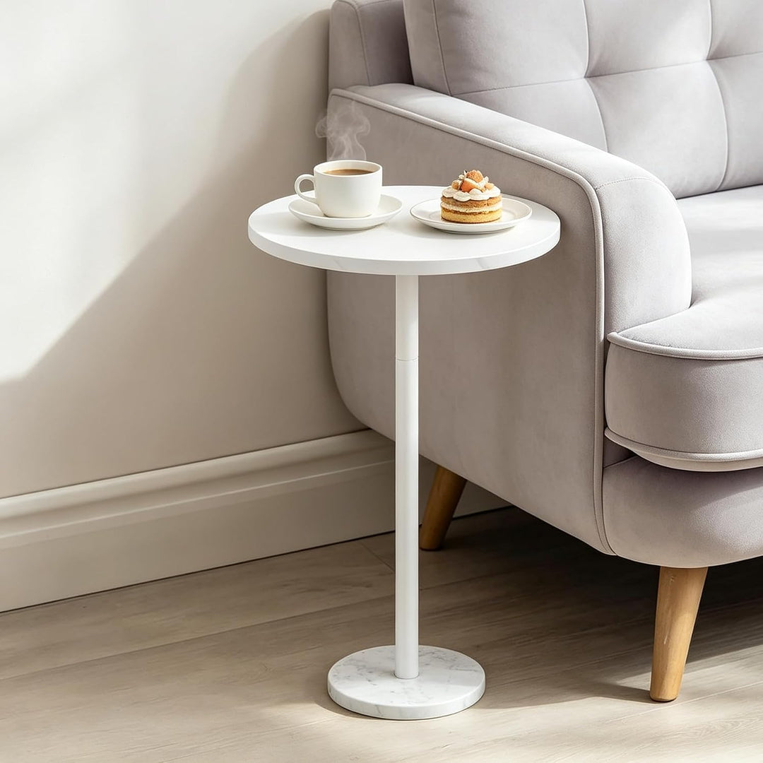 smusei Kleiner Weisser Beistelltisch runder Couchtisch mit Marmorsockel Sofa-Beistelltisch für Wohnz