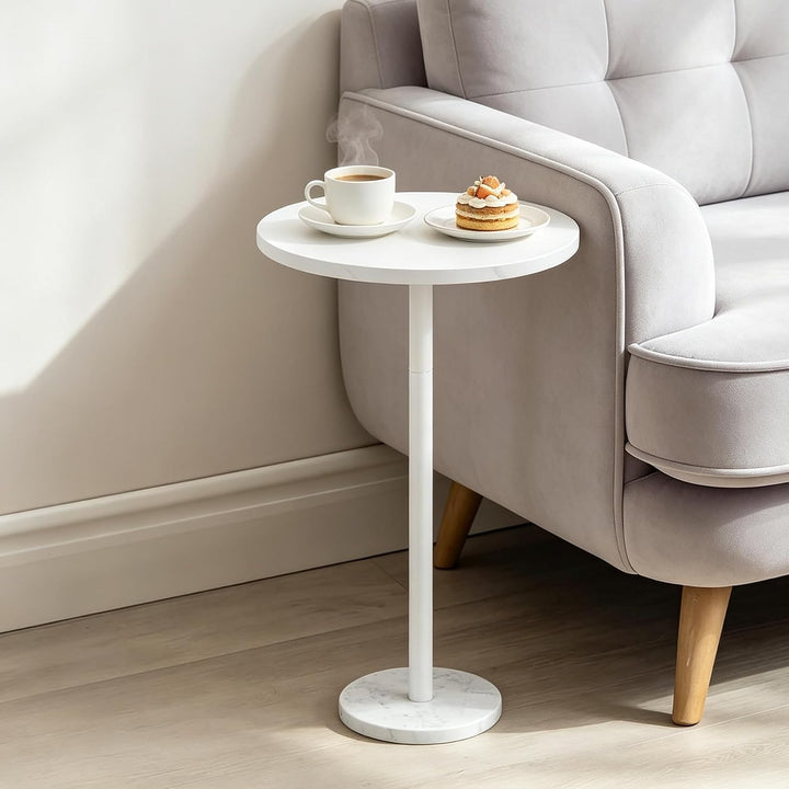 smusei Kleiner Weisser Beistelltisch runder Couchtisch mit Marmorsockel Sofa-Beistelltisch für Wohnz