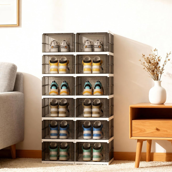 Schuhboxen Stapelbar Installationsfrei - Schuhbox aus Kunststoff mit transparenter Türen Schuhaufbew
