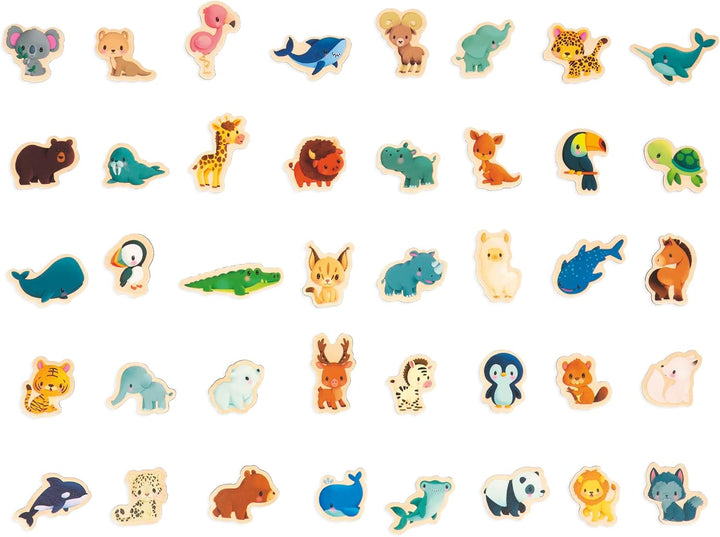 Janod - Minikids – Magnet-Puzzle der Welt - 40 Magnete aus FSC-Holz - Mit 1 Poster - Lernspiel - Mag