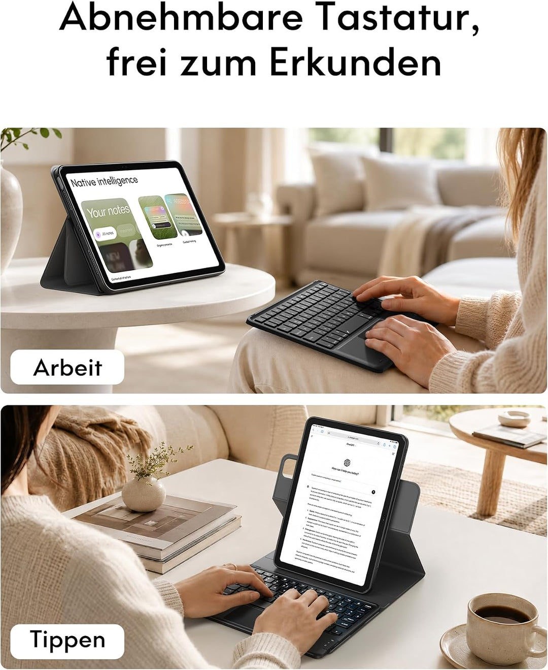 CHESONA Tastatur Hülle für iPad 11 (A16)/10. Gen, Air 11" M4/M3/M2, Air 5/4 | Abnehmbare Bluetooth-T