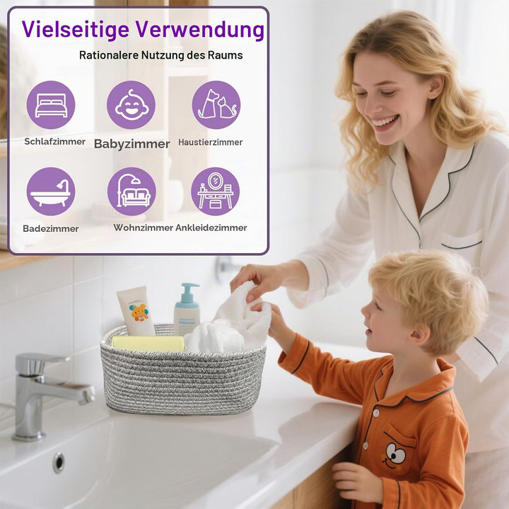 Baumwollseil Aufbewahrungskorb 3er-Set, Aufbewahrungskorb aus Baumwolle Korb Faltbare mit Griffen, S