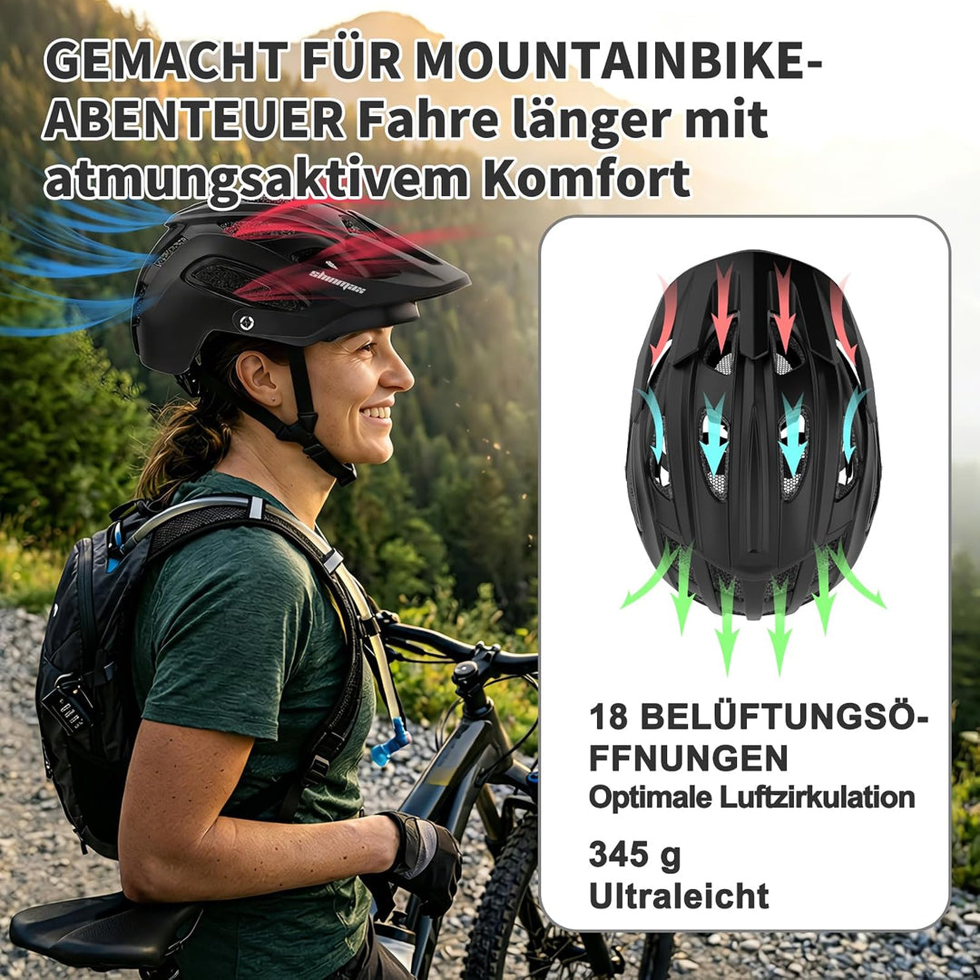 Shinmax Fahrradhelm für Herren Damen, Fahrrad Helm mit Beweglich Visier Schwarz M(54-58CM), Schwarz