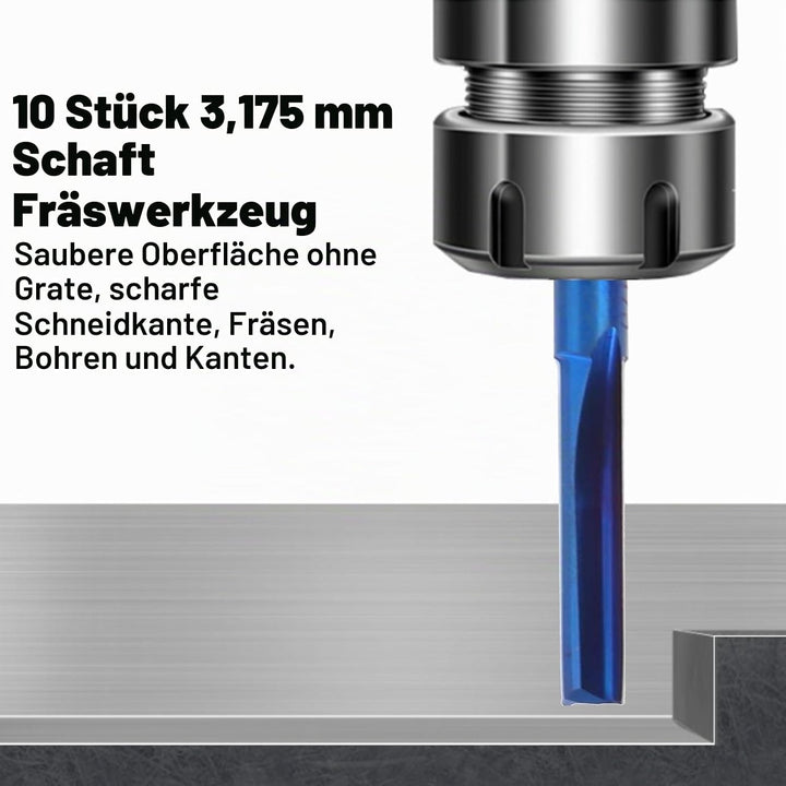 10Pcs 3.175mm CNC Fräser Hartmetall 2-Flöten Gerade Nano Blue Coating Schaftfräser, Grifffräswerkzeu
