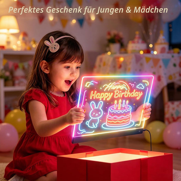 LED Zeichenbrett Tafel, 30x20cm LED Maltafel, Leuchttafel mit 7 Farben & 4 Lichtmodi, Notiztafel Sch
