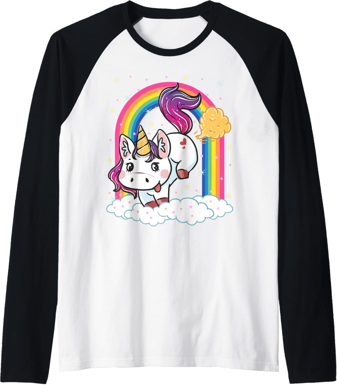 Unicorn Farting Baby Fart Rainbow Clouds Kids Girls Boy Gift Raglan