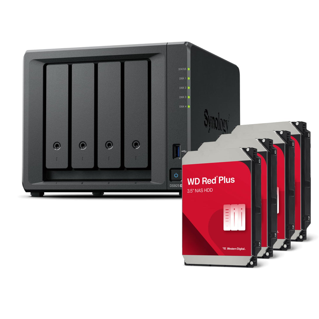 Synology DS925+ Bundle 24TB Western Digital (WD Red Plus 4X 6TB) 4Bay Desktop NAS, 2.5GbE-Ports, 4GB