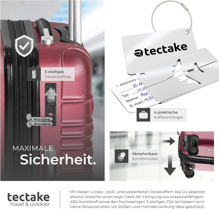 tectake® 4tlg. Hartschalenkoffer Set, Reisekoffer Set mit Rollen, Hartschale aus ABS, Koffer Set mit