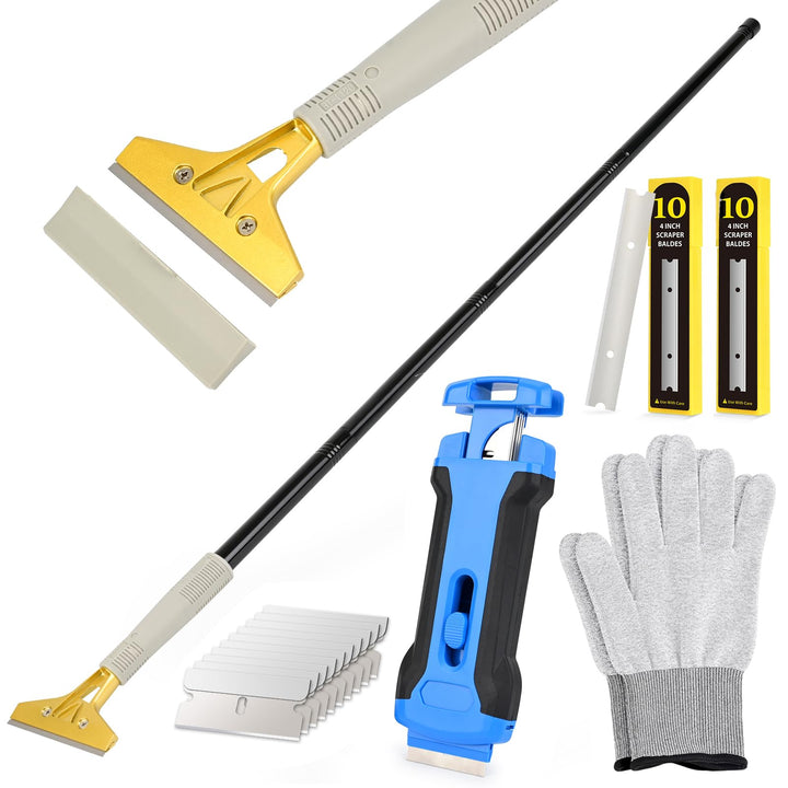 EHDIS Tapetenentferner Kit - Fensterschaber mit Teleskopstiel (120cm), Glasschaber (Klingen im Griff