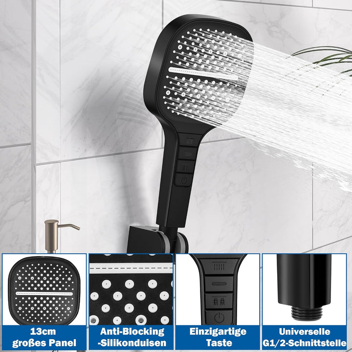 Duschkopf mit Schlauch 7 Strahlarten Handbrause Dusche Wassersparend, 1.5m Schlauch, 13cm Gross, Ant