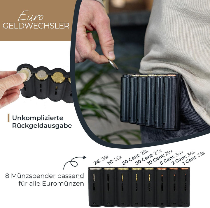 HMF 48830-02 Kellnertasche Leder, Kellnerbörse inkl. Euro-Geldwechsler, Tragegurt, 20,5 cm x 6,5 cm