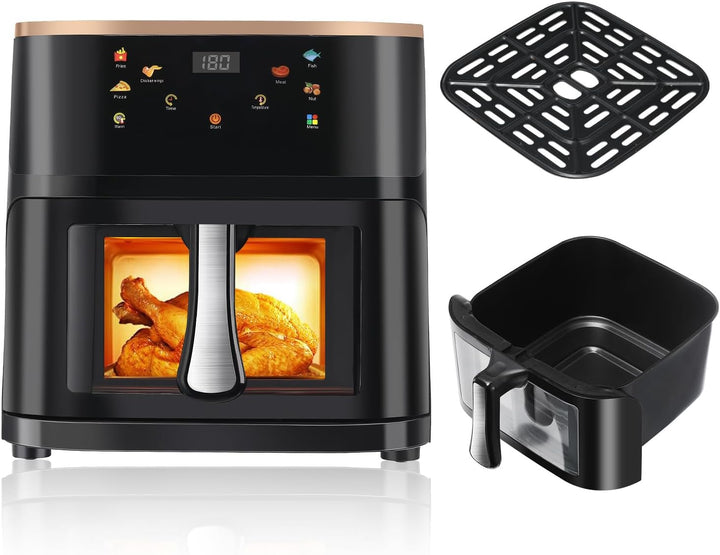 HeissLuftfritteuse, 9 Liter, Touchdisplay, HeissLuftfritteuse Mit Sichtfenster Pro Air Fryer Timer &