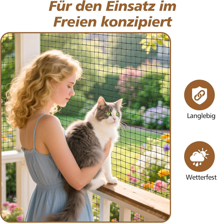 Aystkniet Katzennetz für Balkon Ohne Bohren 6×2M inlk. Klebehaken & Silikonkleber, Robustes Katzenne