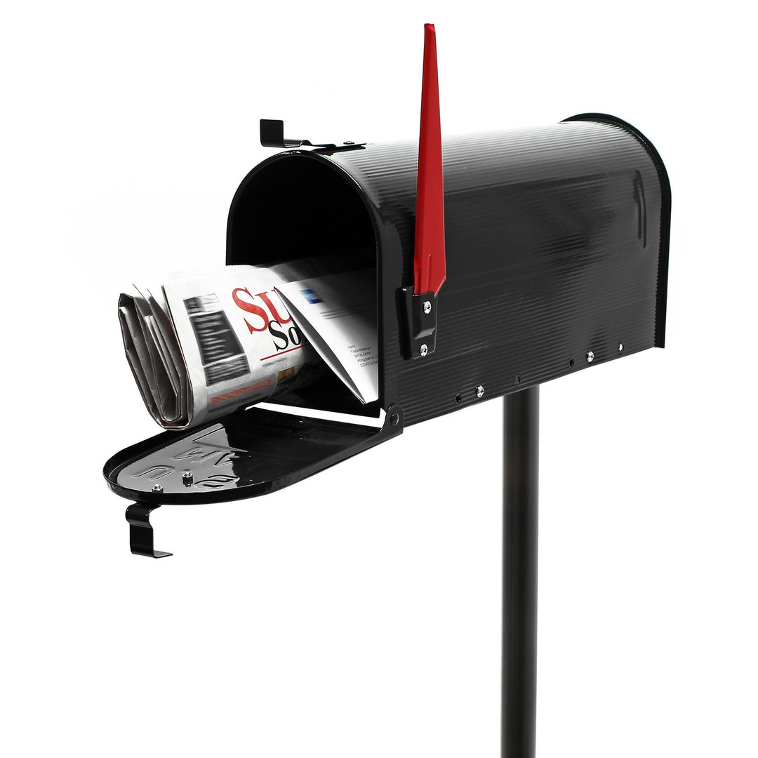 Wiltec Set US Mailbox schwarz 180 x 220 x 480 mm, amerikanischer Briefkasten mit Fahne, Standbriefka