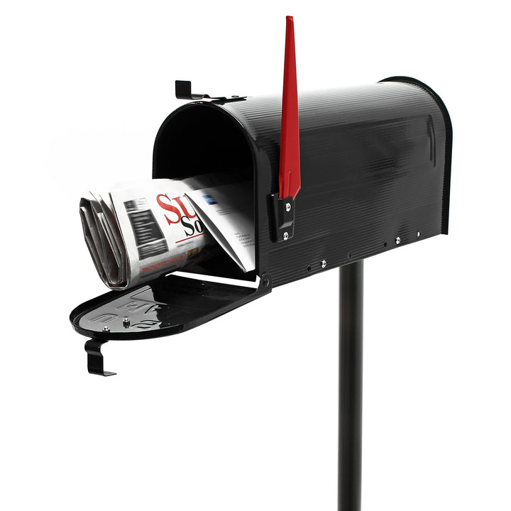 Wiltec Set US Mailbox schwarz 180 x 220 x 480 mm, amerikanischer Briefkasten mit Fahne, Standbriefka