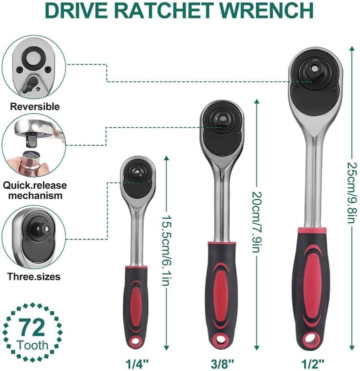 216-tlg Ratschenkoffer Werkzeug-Set Werkzeugkoffer 1/4", 3/8", 1/2" Zoll Steckschlüssel-Satz| Vanadi