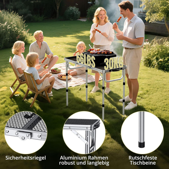 Anbte Campingtisch Klapptisch 87x40cm Aluminium Rahmen 3 Höhenverstellbar 26/48/70cm Koffertisch mit