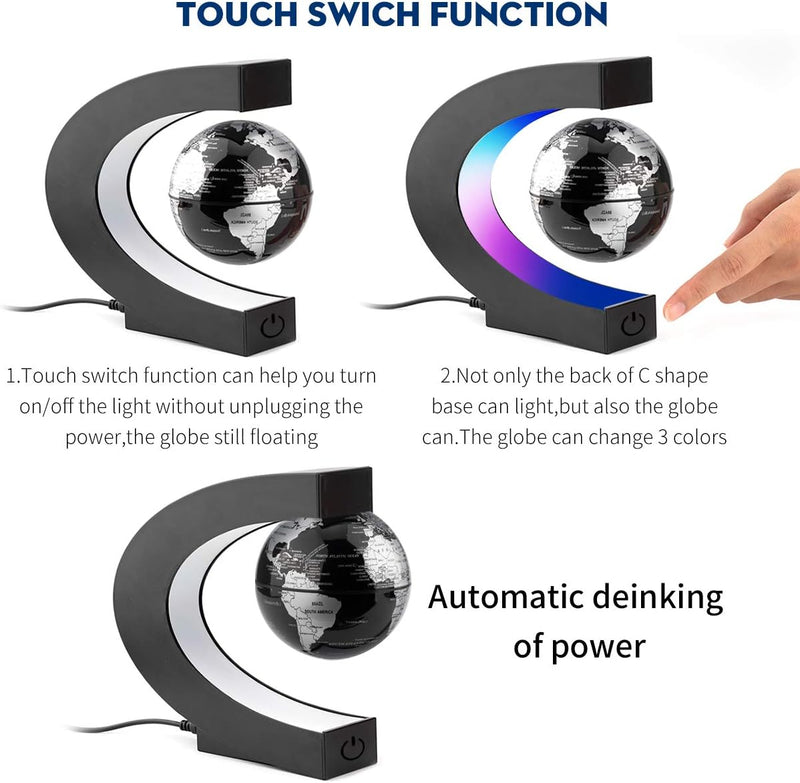 Surplex C-form Magnetische Schweben Floaten Weltkarte Globus mit Led Display Stütze, Rotierende Erde