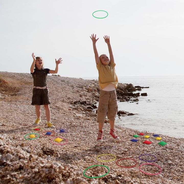 OOTSR 20 Stück Nylon Sitzsäcke Ringe Werfen Spiel Sets für Kinder, Sitzsäcke Werfen Legged Race für