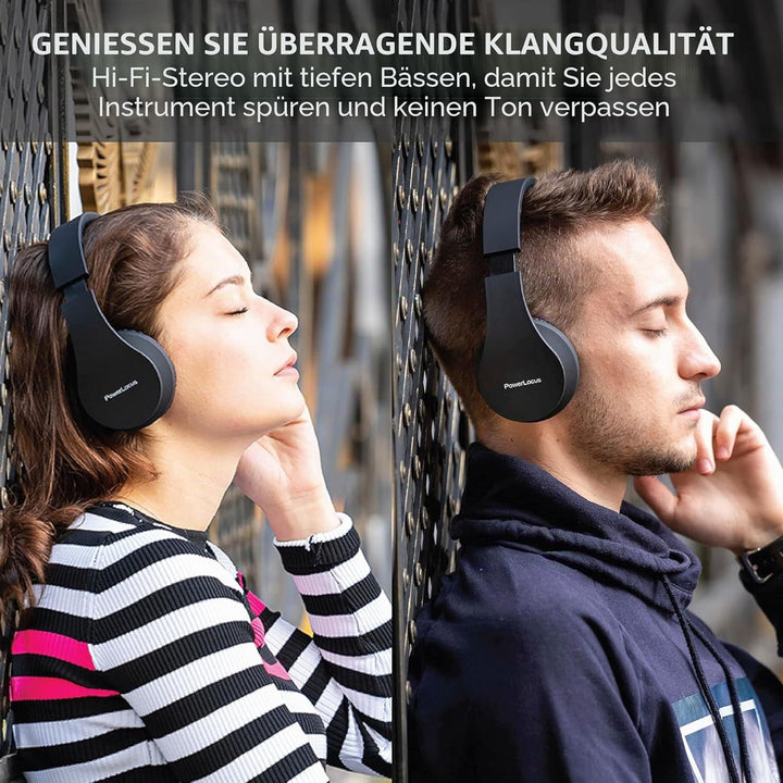 PowerLocus Bluetooth Kopfhörer Over Ear, Kabellose Kopfhörer, HiFi Stereo, Faltbare Kopfhörer mit Mi