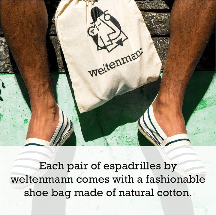 WELTENMANN gestreifte Herren Slip-on Espadrilles aus Baumwolle mit Schuhbeutel, 41-46, Handmade in S