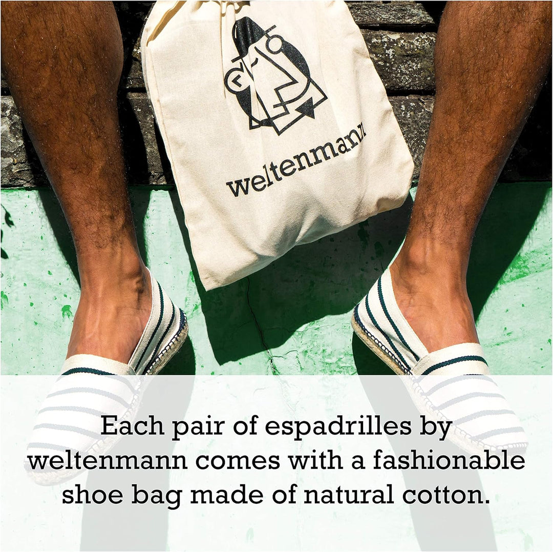 WELTENMANN gestreifte Herren Slip-on Espadrilles aus Baumwolle mit Schuhbeutel, 41-46, Handmade in S