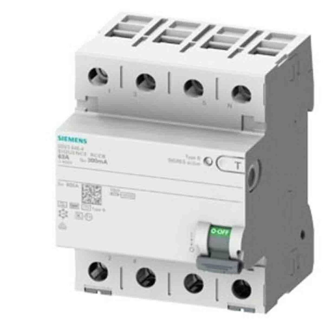 SIEMENS - 5SV36464 FI-Schutzschalter 4-polig Typ B kurzzeitverzögert In: 63 A 300mA Un AC: 400 V