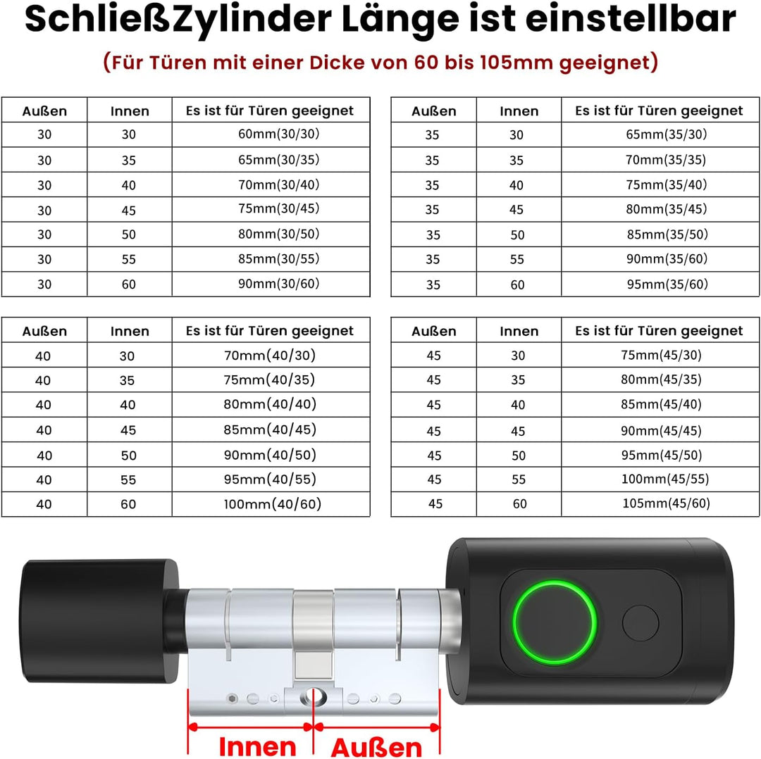 AVATTO Smart Türschloss mit Fingerabdruck und Passwort für 60-90mm Tür, Schliesszilinder Länge ist e