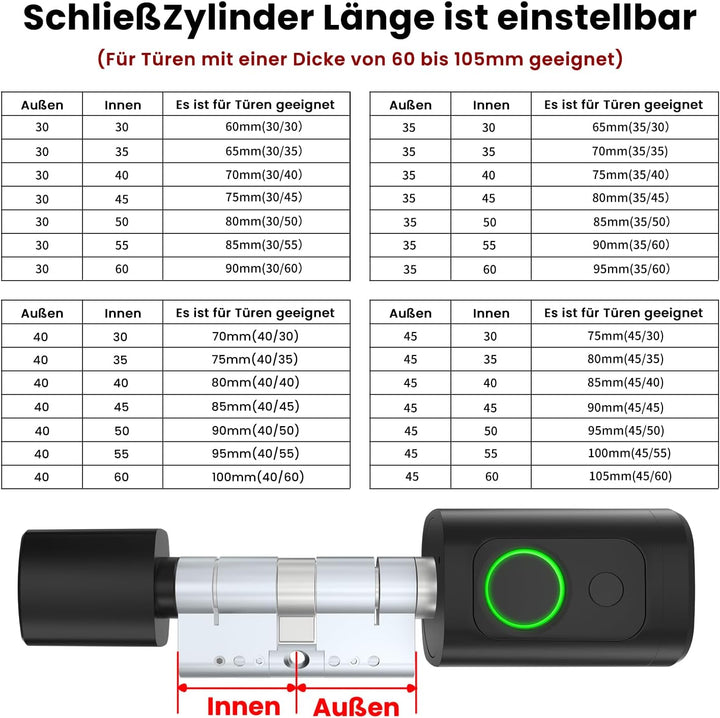 AVATTO Smart Türschloss mit Fingerabdruck und Passwort für 60-90mm Tür, Schliesszilinder Länge ist e