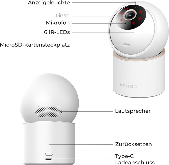 IMILAB 4K 8MP Innenkamera, 360° Überwachungskamera für Haustiere/Babys mit Xiaomi Home App, Kabelgeb