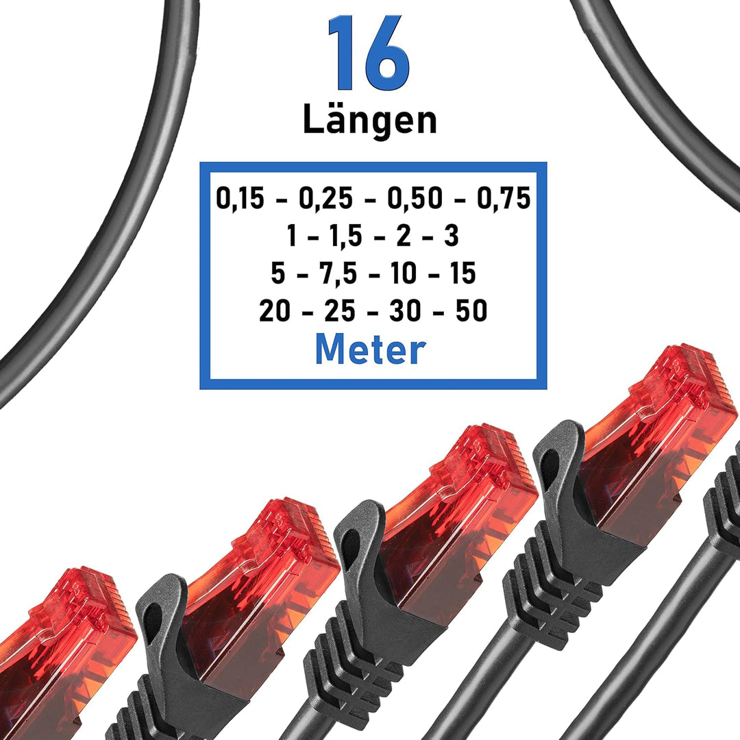 BIGtec - 5 Stück - 50m Gigabit Netzwerkkabel Patchkabel Ethernet LAN DSL Patch Kabel schwarz (2x RJ-