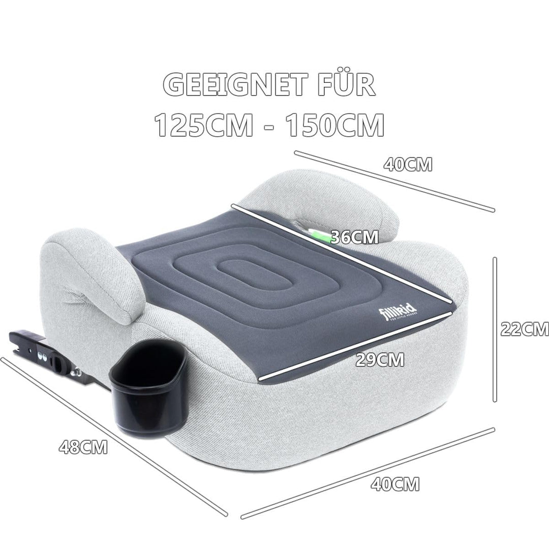 Fillikid Sitzerhöhung i-Size Norm mit ISOFIX Befestigungssystem Kinder Auto Sitz Gruppe 3 125 – 150