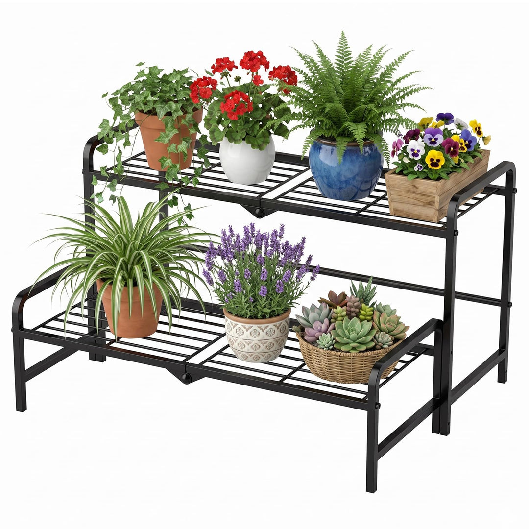 Pflanzenständer Metall 2-stufiger umwandelbarer, Pflanzenregal Blumenständer für Outdoor Balkon Gart