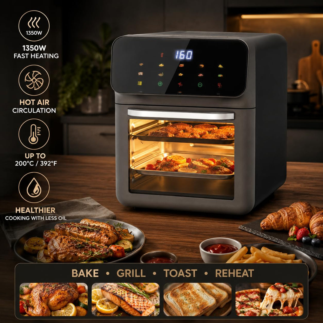 13L Backofen Pizzaofen 1350W Elektrobackofen mit LCD-Touchscreen | Umluft Multifunktionsofen, Ofenha