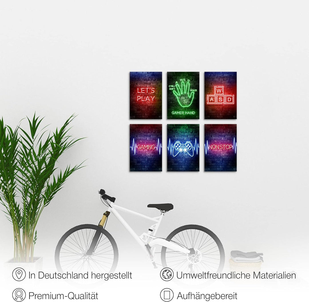 Novart Wandbilder Set - KOMPLETT AUFHÄNGFERTIG - Made in Germany - Moderne Bilder Spielkonsole Gamer