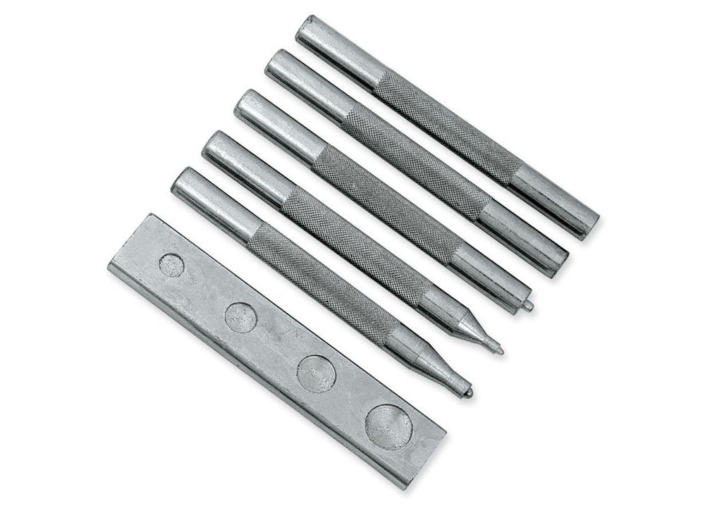 Tandy Deluxe 5 Piece Set Plus Anvil - SNAP-All Rivet Setter for Leather Crafting by