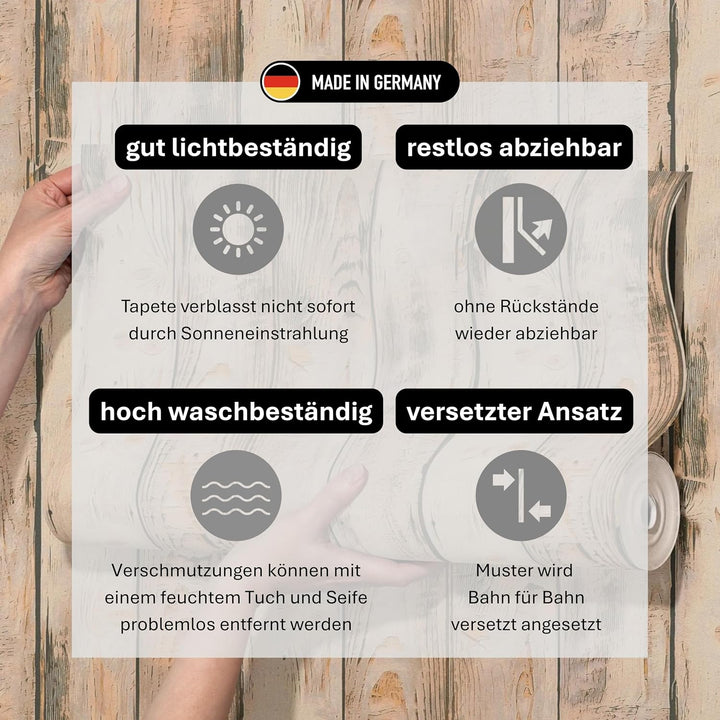 Rustikale 3D Holzplanken Vliestapete im Vintage Landhausstil – Beige, Braun
