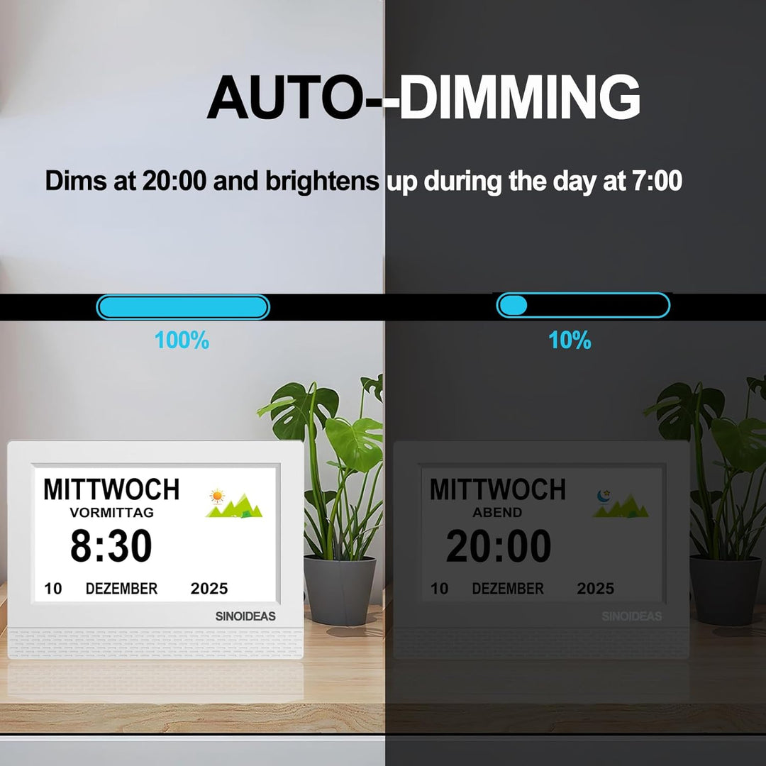 SINOIDEAS 3.0 Upgrade- 7 Zoll Digitale Kalender，Senioren Uhr，Demenz Uhr mit Erinnerungsfunktion，Uhr